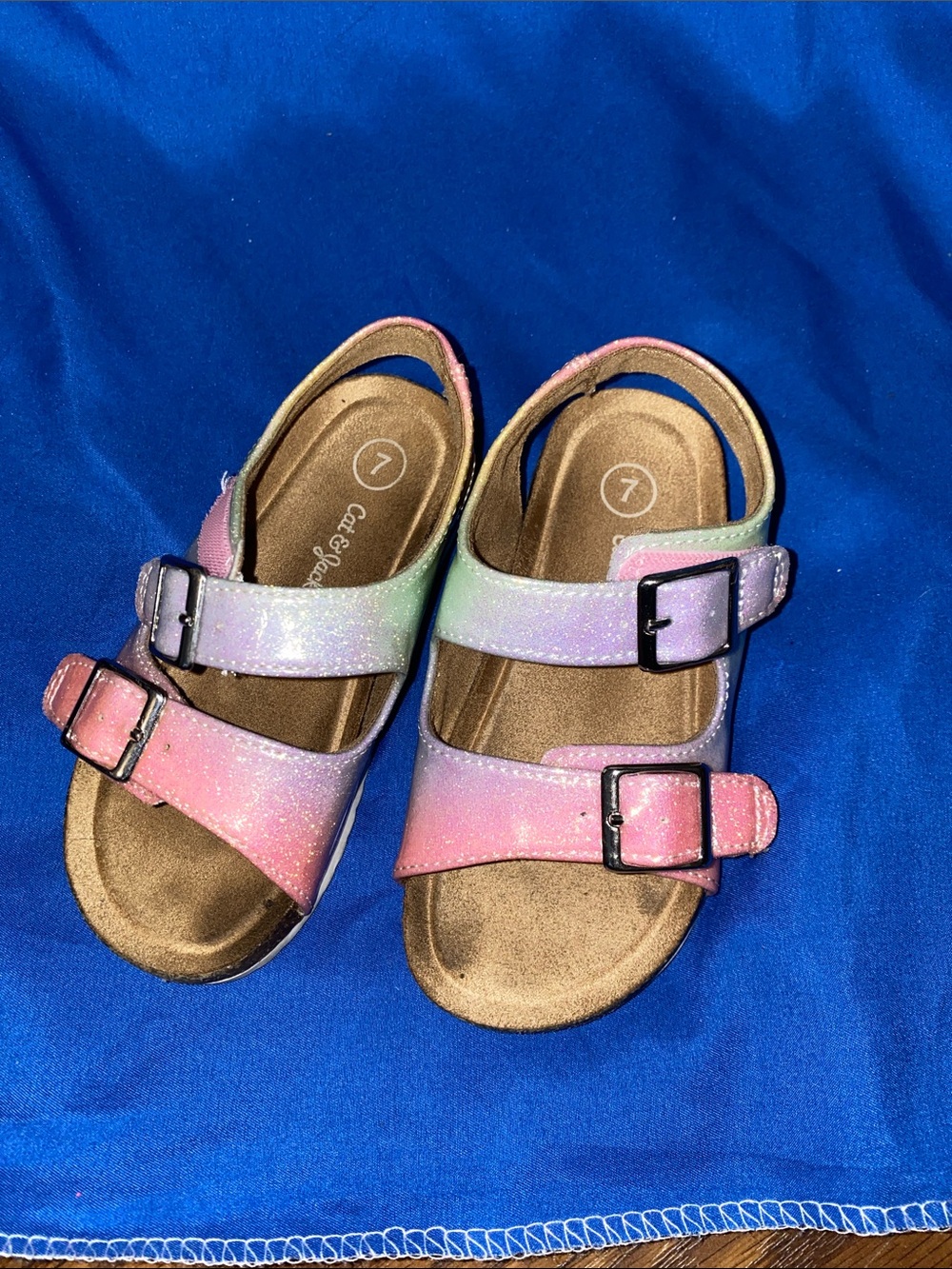 Cat & Jack Glitter Ombre Buckle Sandals - Pink Green Purple